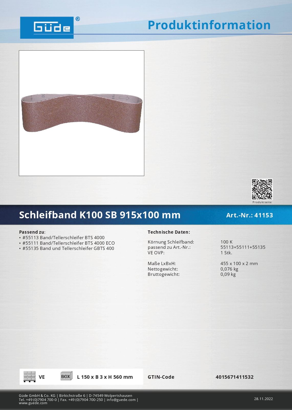 Schleifband K100 SB 915x100 mm
